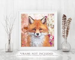 Flowers Art Print Flower Fox Painting