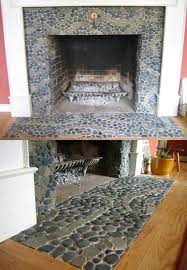Charcoal Black Pebble Tile Fireplace