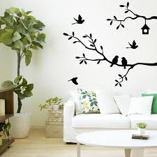 Art Black Bird Tree Branch Wall