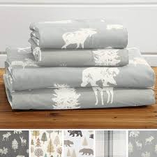 4 Piece Lodge Printed Ultra Soft Microfiber Sheet Set Beautiful Patterns Drawn From Nature Comfortable All Season Bed Sheets Queen Forest Animal