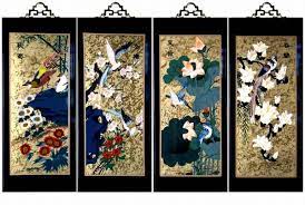 Set Of 4 Oriental Lacquered Painting