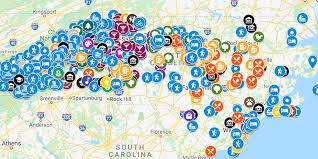 north carolina travel map with 1000