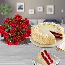 red velvet cake with roses gift usa
