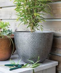silver hammered large garden planters