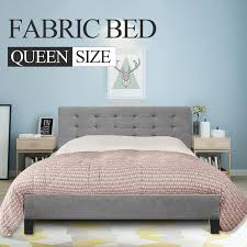 fabric bed frame queen size grey color