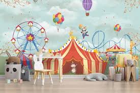 Retro Animal Circus Nursery Wallpaper