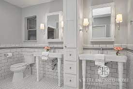 White Subway Tiles With Gray Glass