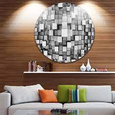 Grey Cubes 11 In Round Metal Wall Art