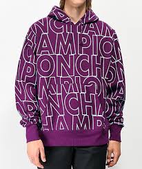 Champion Reverse Weave Allover Block Text Purple Hoodie