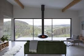 Living Room Hanging Fireplace Design