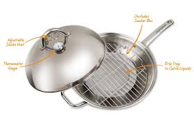 Porcelain water pan and wood chip tray. Use Care Multi Use Smoker Wok Masterpan