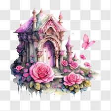fairytale castle with pink roses