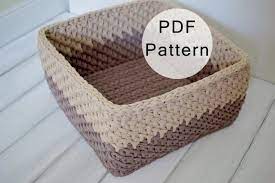 People have been asking for a written pattern to the square above. Crochet Pattern Crochet Basket Pattern Square Basket From T Shirt Yarn Rectangular Basket Pattern Tshirt Yarn Basket Crohet Storage In 2021 Crochet Storage Crochet Storage Bin Crochet Storage Baskets