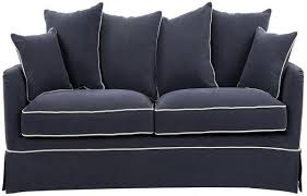 montauk navy sofa with white piping