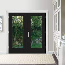 Jeld Wen 72 In X 80 In Black Painted Steel Left Hand Inswing Full Lite Glass Active Stationary Patio Door