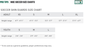 nike soccer shin guards size chart