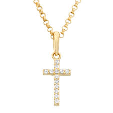 Junior Jewels 14k Gold Cubic Zirconia Designer Cross Pendant Necklace With Gold Filled Chain