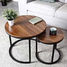 A coffee table is a long, low table, which is usually placed in front of a group of sofa and armchairs. Amzdeal Round Coffee Table Set Of 2 Coffee Tables Side Tables For Living Room Bedroom Sturdy And Easy To Assemble Wooden Table Top With Metal Frame 60 4 X 51 Cm 40 2