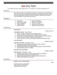 Free Downloadable Resume Templates Event Planner Cv Template