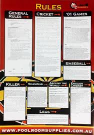 Dart Board Darts General Rule Chart Mounting Instructions Cricket Keller