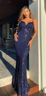 shimmery navy blue prom dress