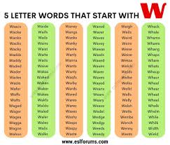 5 letter words that start with w