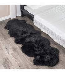 2 pelt charcoal black sheepskin fur rug