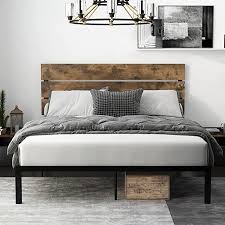 Bed Frame With Rustic Wooden Headboard