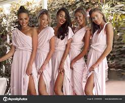 gorgeous women light pink dresses