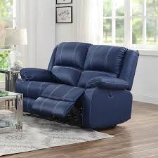 60 In W Blue Leather Pu Faux Leather Loveseat Sofa