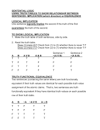 sentential logic using truth tables to