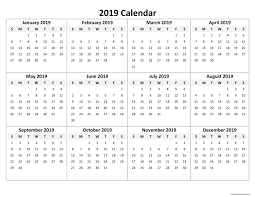 Printable Yearly Calendar 2019 Monthly Calendar Template