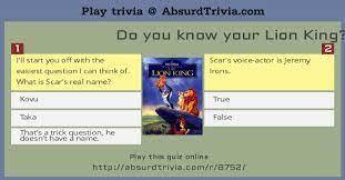 Classic disney princess trivia questions. Trivia Quiz Do You Know Your Lion King