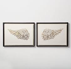 white and gold gilt angel wings print