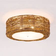 Hand Woven Flush Mount Lamp With Round