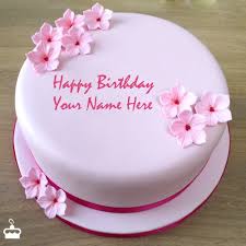pink birthday cake with name
