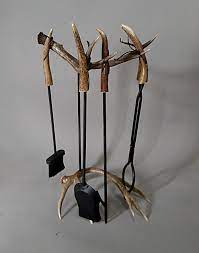 Elk Mule Deer Antler Fireplace Tool Set