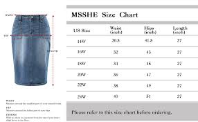 Msshe Womens Plus Size High Waist Stretchy Pencil Denim Midi Skirt