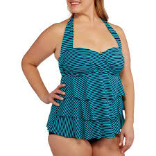Suddenly Slim Womens Plus Size Retro Ruffled Slimming One Piece Swimsuit