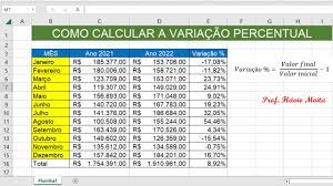 percentual em porcenem no excel