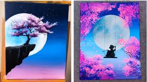 This article contains painting ideas for parents or teachers to use with children. 10 Super Easy Painting Ideas For Beginners Moonlight Cherry Blossom Painting Ideas Youtube