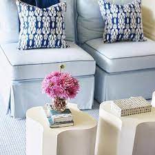 light blue chair with dark blue piping