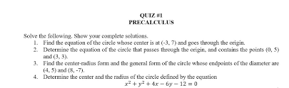 Solved Quiz 1 Precalculus Solve The