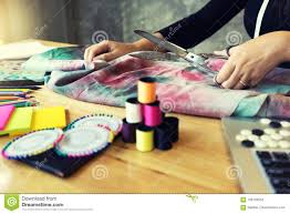 Young Fashion Designer Work With Fabric Stock Image Image