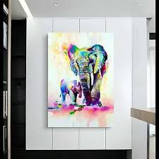 Elephants Family Colourful Abstract