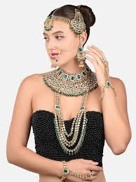 zaveri pearls green white gold plated