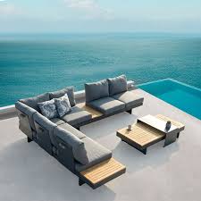 Outdoor Sectional Sofa Set With Wood