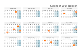 Kalender 2021 zum ausdrucken mit ferien nrw / in vielen teilen deutschlands beginnt das fest mit der weiberfastnacht und am sogenannten 'aschermittwoch' endet das fest. Belgischer 2021 Kalender Mit Feiertagen Schulferien Kalender