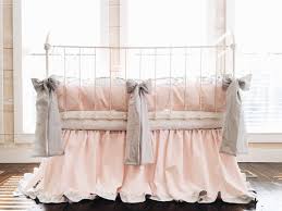 pink and gray ruffled crib bedding set