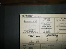 Details About 1961 Studebaker Lark Vi 170 Ci L6 Sun Tune Up Chart Excellent Condition